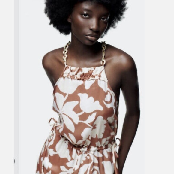 NWT Zara Satin Effect Wide Leg Chain Strap Jumpsuit - Picture 2 of 11